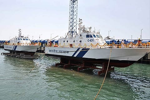 The two new Interceptor boats (C-431, C-432) launched at L and T shipyard, Kattupalli, in Chennai