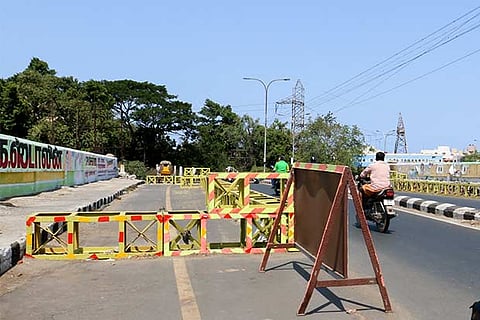 The damaged portion on the Elephant Gate Bridge that has been barricaded