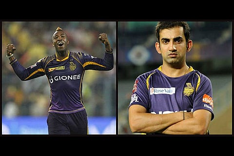 Andre Russell (left) and KKR captain Gautam Gambhir