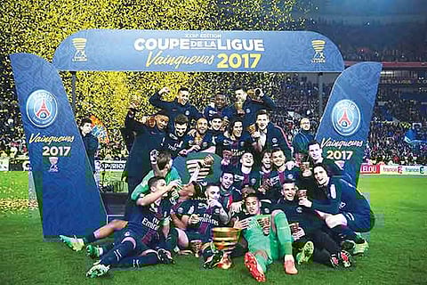 The victorious PSG team after beating Monaco 4-0