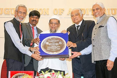 Prof N Altaf Ahmed (left) being felicitated with the Madhav Achwal medal for his contribution