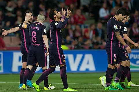 Neymar gestures after crossing the milestone