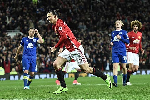 Ibrahimovic celebrates after scoring Manchester United?s equaliser