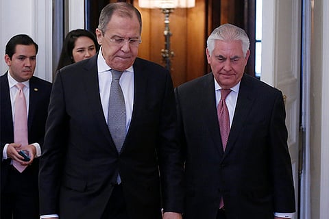 Russian Foreign Minister Sergei Lavrov and U.S. Secretary of State Rex Tillerson in Moscow