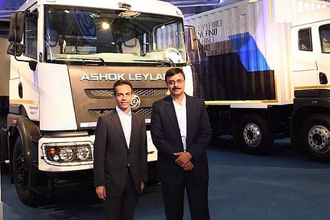 Ashok Leyland Chairman Dheeraj G Hinduja (l), Vinod K Dasari, MD (r) in Chennai