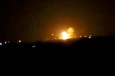 A video grab shows explosions in Damascus