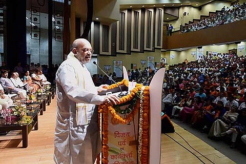 BJP President Amit Shah addressing a convention of the BJP workers