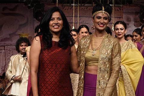 Designer Deepika Govind (L) post a ramp walk
