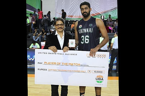 Rikin Pethani with the Man-of-the-match award in UBA league