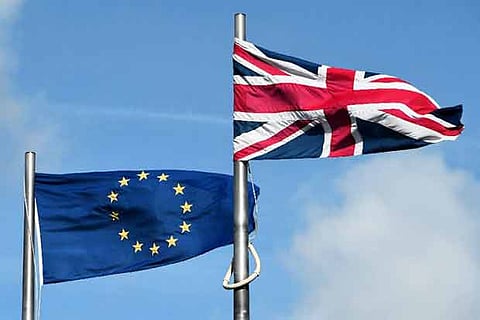 The flags of European Union and Great Britain