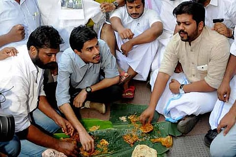 Youth Congress organised Beef Festivals in front of Ernakulam BJP office in Kochi(PTI)