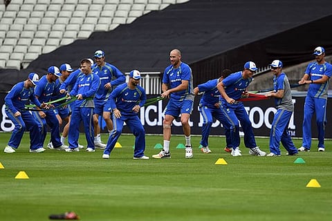 Australian players during practice ahead of their first game