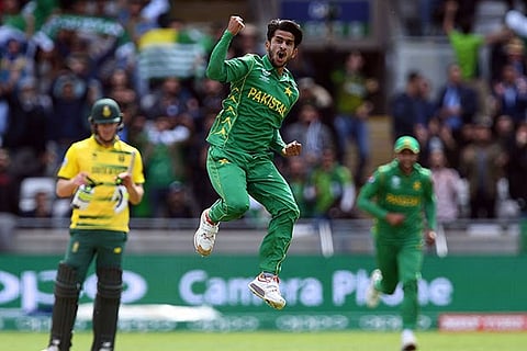 Pakistan?s Hasan Ali (centre) celebrates after dismissing Wayne Parnell on Wednesday