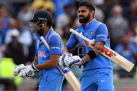 Rohit Sharma and Virat Kohli celebrate their winning the ICC Champions Trophy semi-final