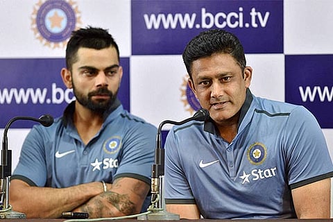 File photo of Anil Kumble and Indian Captain Virat Kohli during a press conference