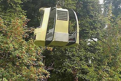 The site of Sunday?s accident in Gulmarg where a cable-car snapped after a tree fell on it