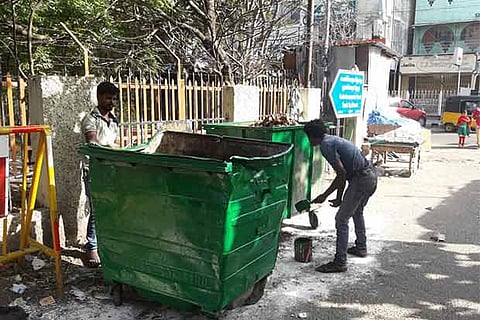 Workers engaged in cleaning of Mada streets in Mylapore