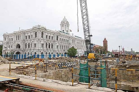 Work was suspended at the Metro Rail construction site near Chennai Central