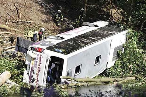 The impact shortly after 7 am (local time) sent the bus up in flames.