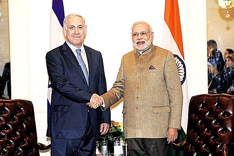 Indian PM Narendra Modi with Israeli Prime Minister Benjamin Netanyahu