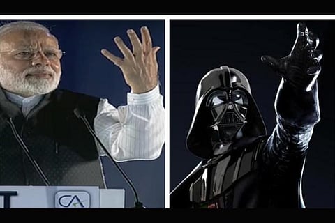 (L) Indian PM Narendra Modi and (R) Dark Lord of the Sith Darth Vader
