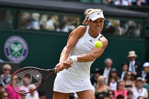 World No. 1 Angelique Kerber plays a shot against Irina Falconi