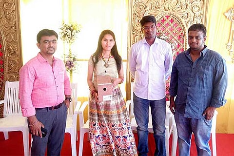 Ansari, Pavithra Kumari, Navaneetha Kannan and Sai Ram with the sparrow nest