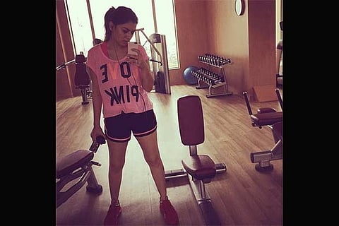Hansika takes a selfie during her workouts