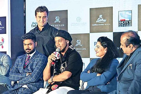 (From Left) Dinesh Raj, Premier Futsal, Ronaldinho, Vimala Britto and Xavier Britto