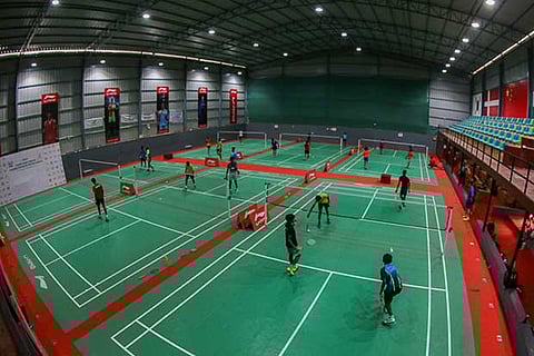 Budding badminton talents practise at the Fireball Academy (Photo: Justin George)