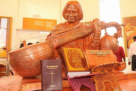 Quran and Bible placed along with Bhagavat Gita in front of Kalam statue (Photo: Sethu)