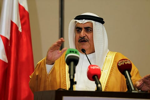 Bahraini Foreign Minister Sheik Khalid bin Ahmed Al Khalifa speaks to media