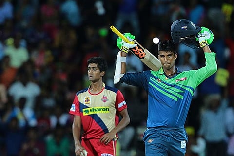 Tuti Patriots? Washington Sundar (right) celebrates his century as Chepauk Super Gillies? Sai Kishor