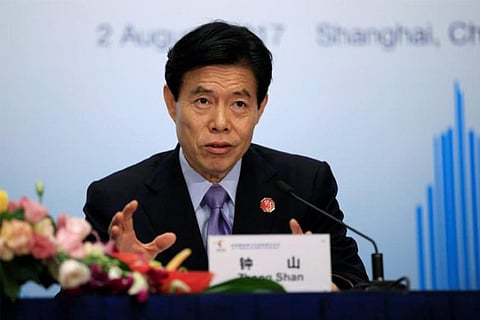 China's Commerce Minister Zhong Shan attends a news conference of BRICS trade ministers meeting