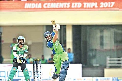 Karaikudi Kaalai?s Anirudha Srikkanth in action against VB Thiruvallur Veerans in a TNPL match