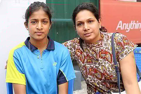 Gayatri Gopichand (L) with mother and former international PVV Lakshmi