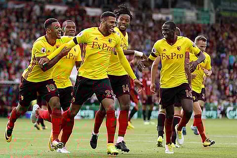 Watford's Etienne Capoue celebrates scoring their second goal against AFC Bournemouth
