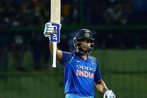 India's Rohit Sharma celebrates his century against Srilanka during 3rd ODI