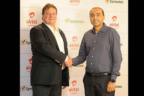 (L-R) Greg Clark, CEO, Symantec; Gopal Vittal, MD-CEO (India, S Asia), Bharti Airtel