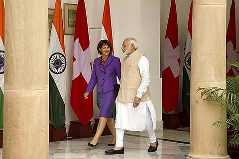 Prime Minister Narendra Modi with Doris Leuthard, President of the Swiss Confederation