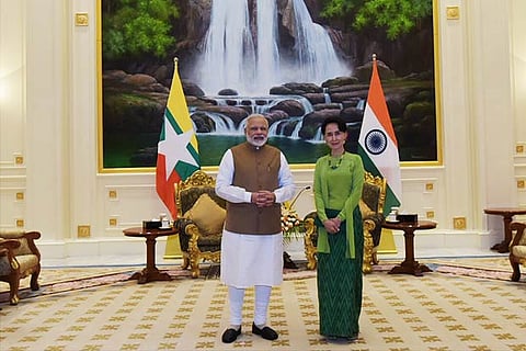 PM Narendra Modi and Councillor Aung San Suu Kyi
