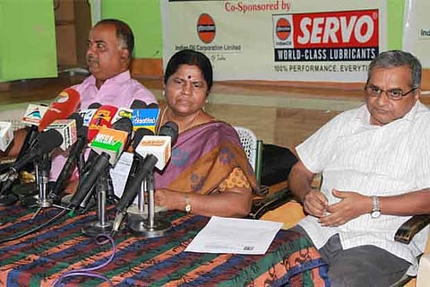 Jansi Rani, president of NPRD, addressing the media at Madurai