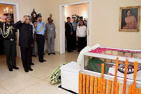 President Ram Nath Kovind pays his last respects to Marshal of the Indian Air Force Arjan Singh