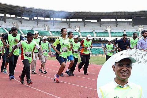 A group of runners participate in one of the events at the CEO Run; (inset) Lakshmi Narayanan of CTS