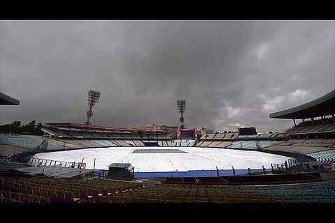 The Eden Garden field is covered due to rains in Kolkata