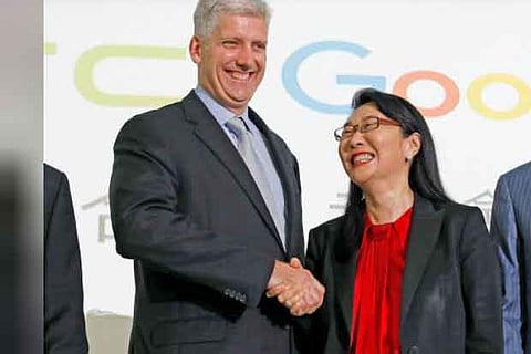 Google hardware executive Rick Osterloh and HTC CEO Cher Wang announcing the new division