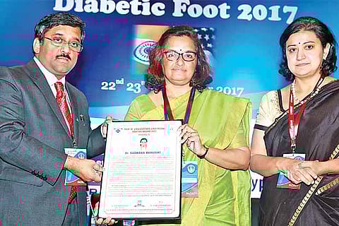 Dr Sadhana Bhagwat, National Professional Officer, NCD, WHO, receives Prof M Viswanathan Gold Medal