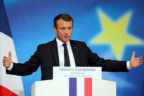 French President Emmanuel Macron delivers a speech to set out plans for reforming the European Union