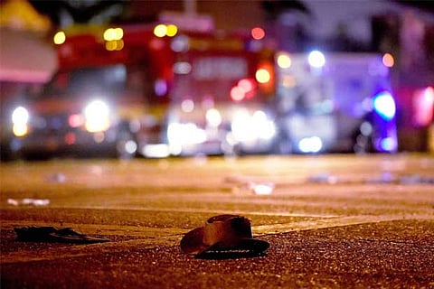 A cowboy hat lays in the street after a mass shooting at a Las Vegas concert