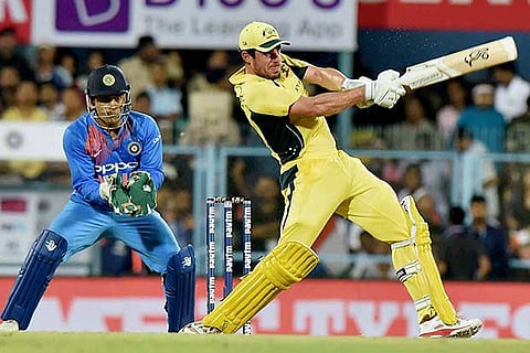 Moises Henriques plays a shot during their second T20 cricket match against India